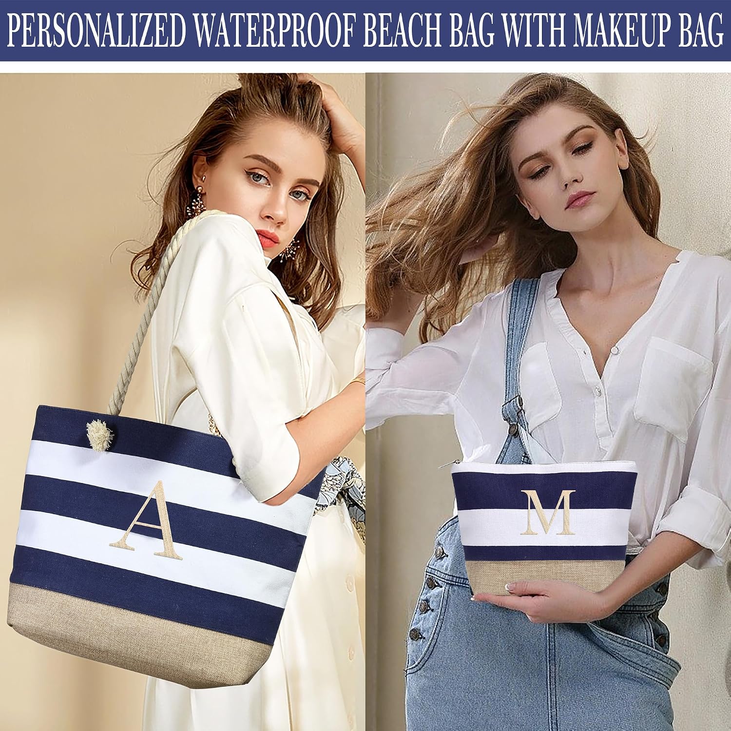 Canvas Beach Tote with Waterproof Inner Pool Bag