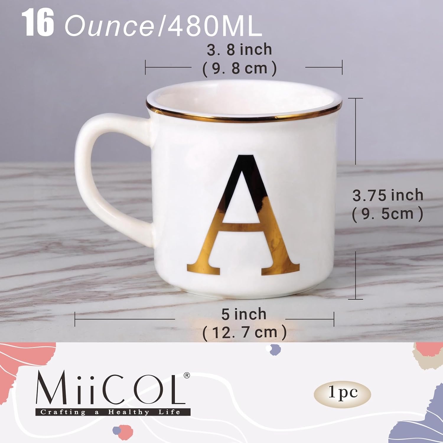 Ceramic Coffee Mug 16 oz with Golden Initial