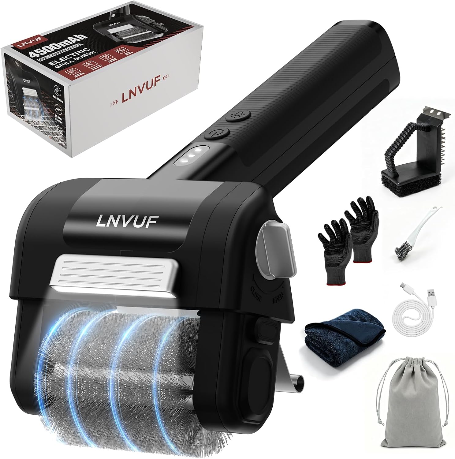 Electric Grill Brush with LED Light and 800 RPM Motor