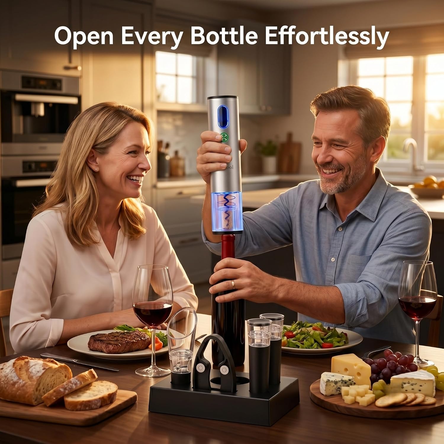Electric Wine Opener Set with Aerator, Foil Cutter and Stoppers