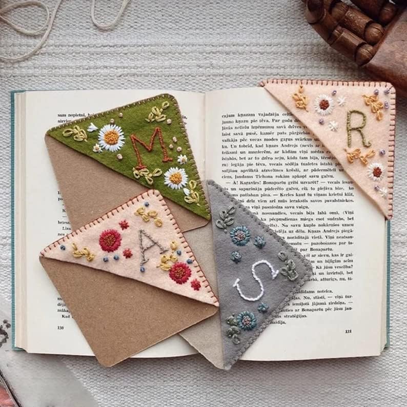 Hand Embroidered Corner Bookmark with A to Z Initial