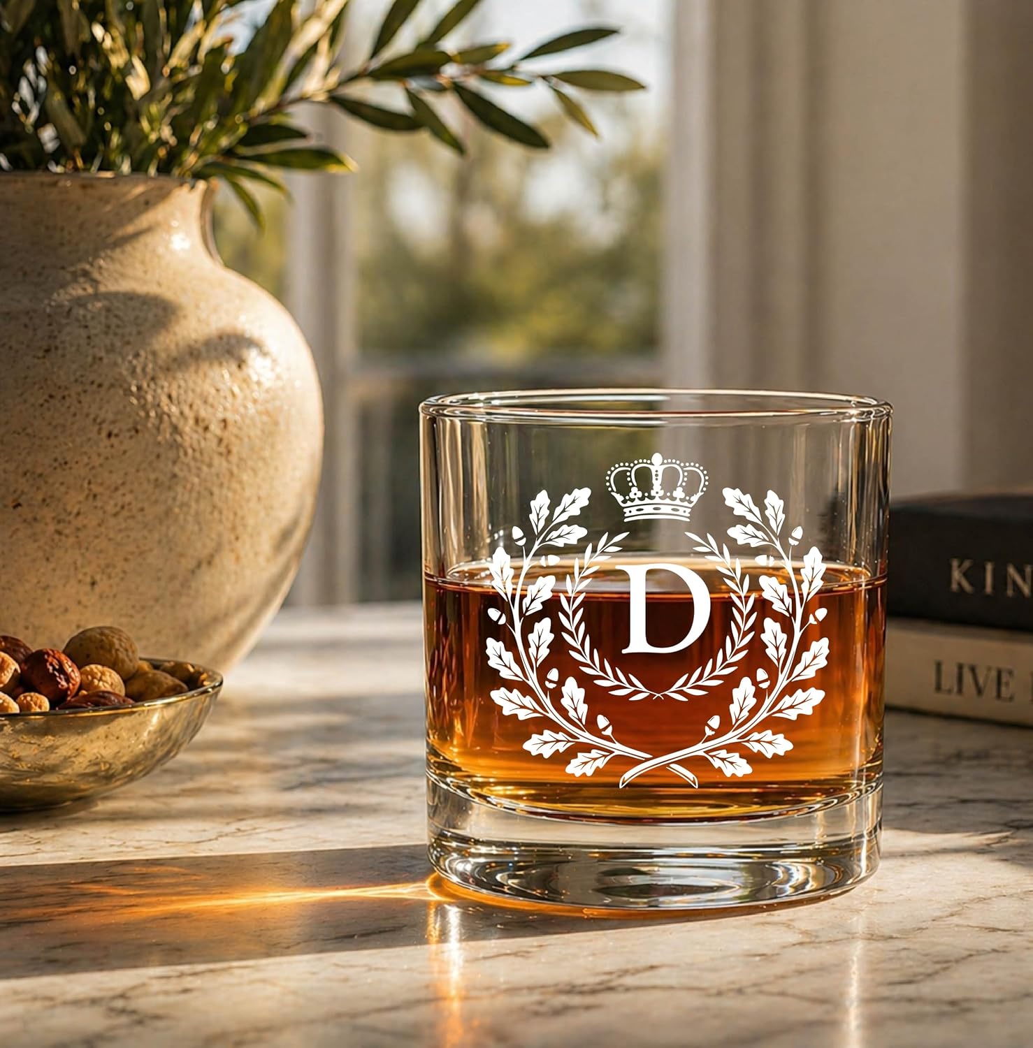Monogram Whiskey Glass in a Gift Box, Lead Free Crystal