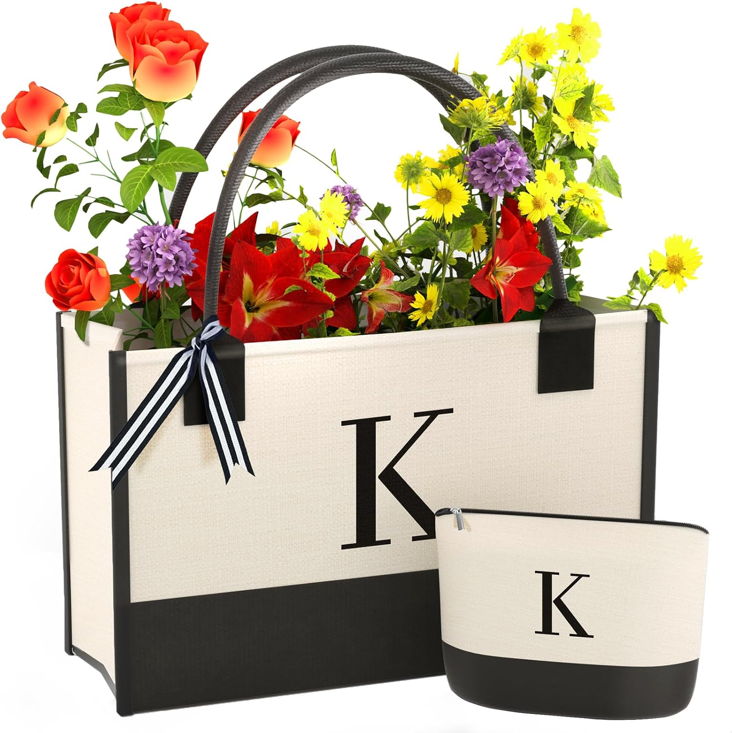 Monogrammed Canvas Tote Bag with Zipper Pocket