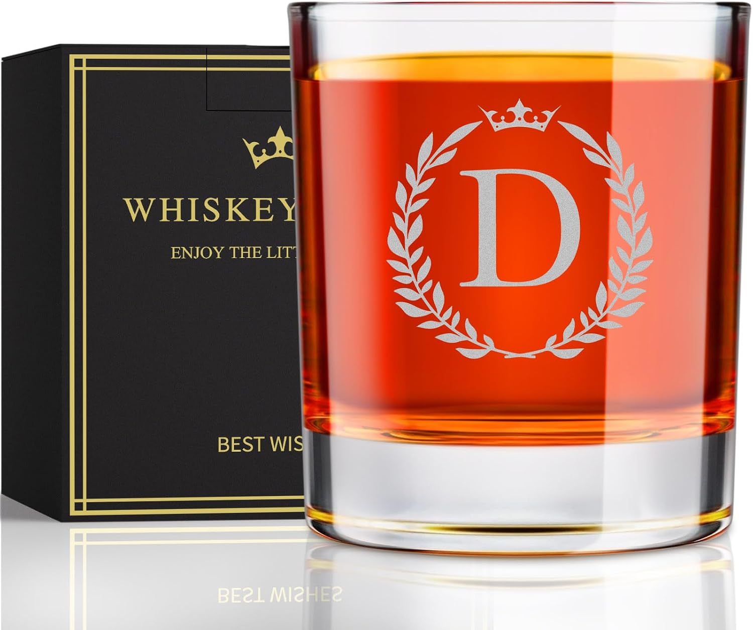 Monogrammed Whiskey Rocks Glass, 10.6 oz, Engraved A to Z